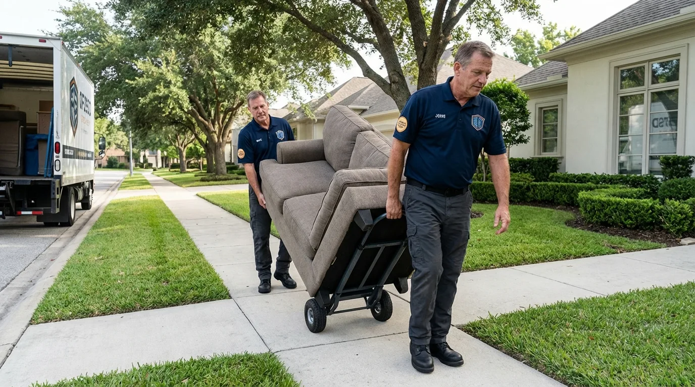 Local residential moving crew loading furniture in Hinckley, IL